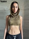 yipinpay Pullover Knitted Hoodies Women Summer Hollow Out Vest Y2K Crop Tops Sexy Club 2023 Black Fashion Slim Tank Tops