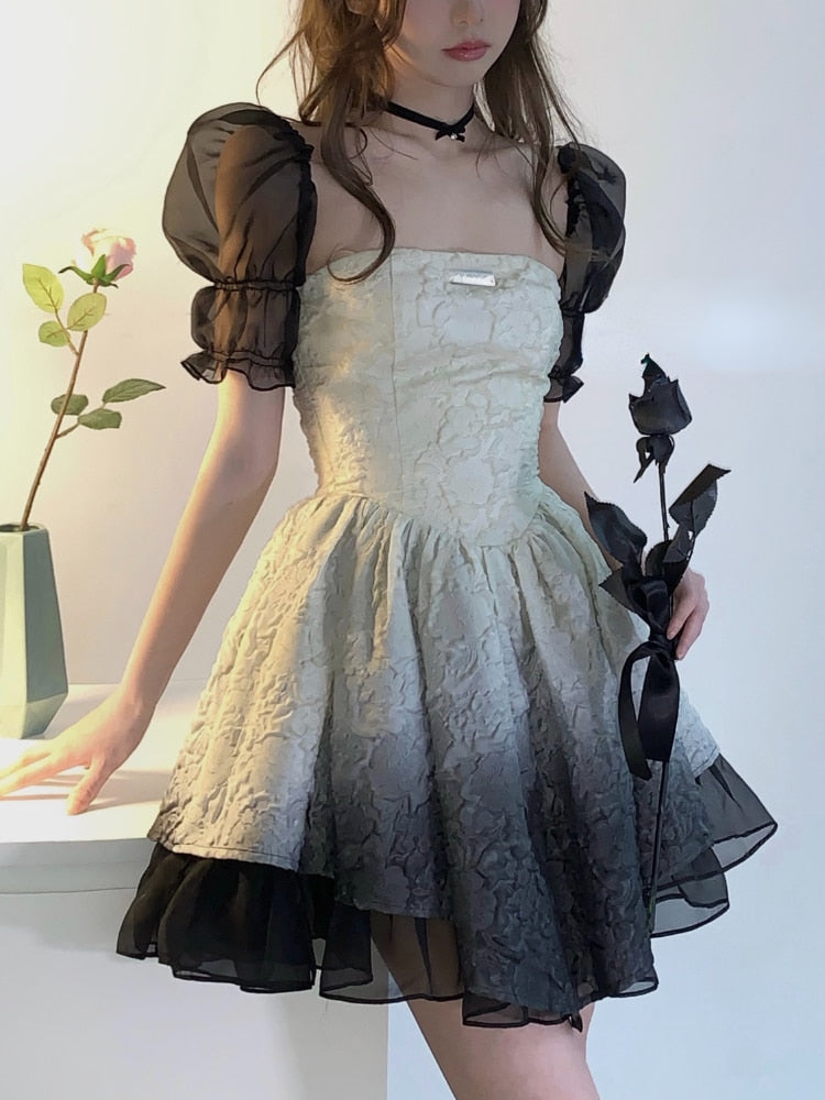 Yipinpay Summer Gothic Vintage Short Sleeve Dress Woman Korean Fashion Elegant Mini Dress Casual Sweet Short Party Dress Slim Design