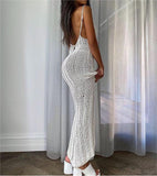 Yipinpay Fashion Female Beach Dress Solid Color Deep V-Neck Sleeveless Backless Crochet One-Piece For Summer Hot Sale S M L