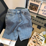 Yipinpay High Waisted Black Shorts Jeans Women Y2k Summer Female Vintage Blue Straight Denim Short Korean Casual Knee Length Pants