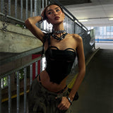 yipinpay Shoulder Cami Top Women Hollow Out Tube Tops Sexy 2023 Summer New Slim Solid Y2k Streetwear 2000s Aesthetic Black Crop Top