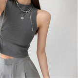 Yipinpay Sporty Tank Top Feminine Spring Summer Fashion Slim Sleeveless Cropped Tops Solid Corsets for Women 4 Colors