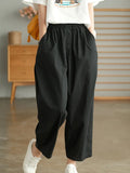 Yipinpay Summer Women's Capri Pants Oversize High Waist Calf-Length Loose Trousers Casual Cotton Harem Pants for Women Streetwear