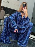 Yipinpay Leopard Printing Pants Suits Fashion 2023 Two Pieces Casual Outfits Women Oversize Shirts And Wide Legs Pants Sets