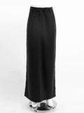 Yipinpay Black Loose Long Skirts Women A-Line Zip Skirts Ladies Elegant Summer Skirts Female With Pocket Ankle-Length Skirts