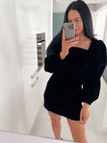 Yipinpay Evening Puff Sleeve Women's Velvet Dress Winter Black Sexy Bodycon Dress Square Collar Formal Dresses Elegant 2023