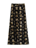 Yipinpay Printed Long Skirts For Women Fashion 2023 Knot Mid-Waist Slit Skirt Sets Vintage Skirt Woman Elegant Women's Skirts