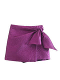 Yipinpay Bow Women's Skort High Waist Bermuda Shorts Woman Fashion 2023 Shiny Baggy Shorts Women Streetwear Sexy Bottom For Women