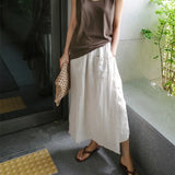 Yipinpay Leg Split Skirt Pants Casual Ankle Length Faldas Y2k Clothes Loose Cotton and Linen Black Skirts Maxi Women Pocket Pants