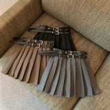 Yipinpay Mujer Moda Black Short Skirt Double Belt High Waist Slim A-line Grey Pleated Skirt Women Sexy Wild Y2k Clothes Fall