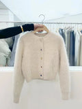 Yipinpay Cashmere Knitted Cardigan Coat Korean Fashion Solid O Neck Short Blue Mohair Sweater Wild Fleece Tops Soft New Fall
