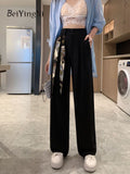 Yipinpay 2023 New Stylish Women Baggy Pants Sashes Casual Loose Elegant Office Ladies Wide Leg Pants Korean Chic White Trousers