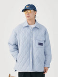 Yipinpay Elegant Striped Shirt Jacket Turn-down Collar Single Breasted Argyle Quilted Coat Autumn Winter 2023 Korean Casual Parka