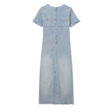 Yipinpay Denim Long Dress Women Blue Summer Dress Woman 2023 Slit Short Sleeve Midi Party Dresses Casual Elegant Women's Dresses