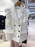 Yipinpay Blazers Feminino Sleeveless Double Breasted Waistcoat Women Spring OL Chic Flying Sleeve Vest Chaleco Mujer Jacket