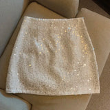 Yipinpay White Mini Buttock Wrapped Pink Sequin Skirt for Women Y2k Jupe Sexy Faldas Vintage Harajuku Sense Design Slim Spring