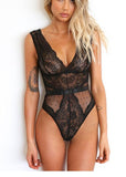 Yipinpay Womens Sexy Lace Bodysuit V-Neck See Through Lingerie Fashion Mesh Babydoll Jumpsuit Skin Friendly Hot Sale Black White S-XL