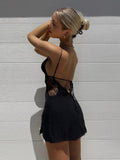 Yipinpay Black Lace Patchwork Sexy Dress For Summer Women V-neck Spaghetti Strap Short Dresses 2023 Femme Backless Party Vestidos