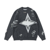 Yipinpay Men's Sweater Y2k Vintage Star Fringe Hole-breaking Pullover Loose Knitted Jumper Sweaters Fashion Mens Designer Clothes
