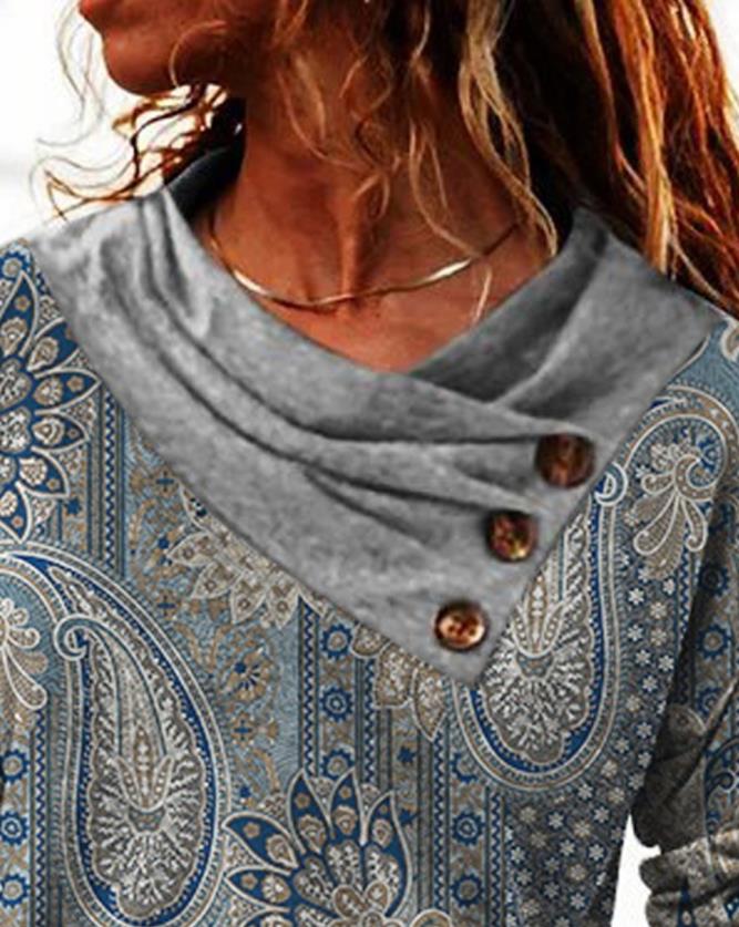 Yipinpay Paisley Print Button Detail Long Sleeve Top 2023 new fashion women's blouse female shirt autumn spring