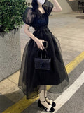 Yipinpay Black One Piece Dress Korean Short Sleeve Elegant Midi Dress Woman Party 2023 Summer Slim Casual Sexy Backless Dress