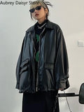 Yipinpay Black Punk Leather Jacket Women Streetwear Moto Biker Zipper Leather Coat High Street Casual Vintage Leather Jacket 2023