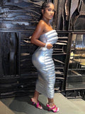 Yipinpay Piece Set Women Cotton Padded Outfits Sexy Strapless Corset Top+High Waist Skinny Long Skirts 2023 Fall Winter Warm Suits