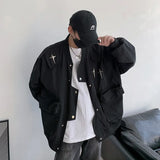 Yipinpay Men Jackets Oversized Korean Women Padded Coats Hip-hop Star Patch Loose Baseball Jacket Streetwear Pockets Cargo Windbreaker