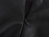 Yipinpay European and American Autumn Halter Neck Sleeveless Halter Imitation PU Leather Black Temperament Sexy Mini Dress