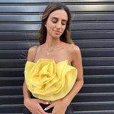 Yipinpay Yellow Rose Floral Top Autumn Winter Fashion Sleeveless Crop Tops Sets Christmas Party Women 2023 Blusas Mujer New