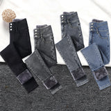 Yipinpay Leggings Jeans Women Velvet Thicken Warm Pencil Pants Casual High Waist Female Korean Thermal Straight Skinny Denim Trousers