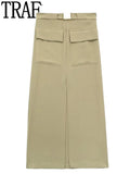 Yipinpay 2023 Cargo Skirt Woman Pockets Long Skirts For Women Fashion 2023 High Waist Slit Midi Skirt Y2k Streetwear Women's Skirts