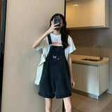 Yipinpay Women Summer Denim Shorts Black Butterfly Embroidery Korean Style Jeans Pants High Waisted Baggy Y2k Fashion Bib Short