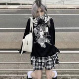 Yipinpay Gothic Mall Goth Plaid Skirt Women Harajuku Punk Rivet Black Double-layer High-waisted Mini Skirts Dark Academia Grunge