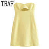 Yipinpay Cut Out Corset Dress Woman Yellow Off Shoulder Mini Dress Women Summer Sexy Short Dresses For Women Backless Party Dresses