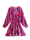 Yipinpay Print Floral Dress Woman Ruffle Mini Summer Dress Women 2023 Long Sleeve Short Dresses Ruched Elegant Women's Dresses