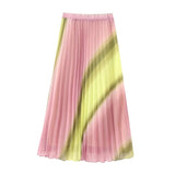 Yipinpay Tie Dye Pleated Skirt Women High Waist Midi Skirt Woman Stylish Long Skirts For Women Fashion 2023 Summer Elegant Skirts