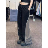Yipinpay Winter Women Vintage Contrast Color Patchwork Sweatpants Loose Wide Leg Straight Mopping Lady Joggers Trousers Streetwear