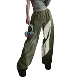 Yipinpay Drawstring Cargo Style Parachute Pants Basic Pockets Baggy Trousers Women Sporty Y2K Teachwear Sweatpants