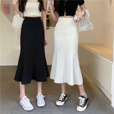 Yipinpay High Waist Wrap Hip Black Fishtail Skirt Women Long Korean Office Lady Elegant Faldas Mujer Moda 2023 Fall Mermaid