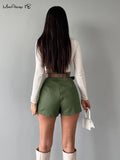 Yipinpay Street Green High Waist Shorts Skirts Female Summer Sexy Mini Pleated Shorts Fashion Casual Cotton Shorts 2023 Zip