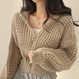 Yipinpay Hooded Sweater Coat Casual Loose Cropped Twist Cardigans Zipper Jacket Y2k Sueters Mujer Knitted Sweater Pull Clothes