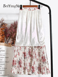yipinpay Women Vintage New Fashion Skirt Elastic High Waist Pleated Leisure Retro Skirt Female Streetwear Luxury Faldas Clothes