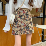 Yipinpay New Spring Summer Women Skirt A-line Japanese Style Sweet Cute Loose Oversize Bear Print Female Mini Skirts Short Skirt
