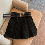 Yipinpay Mujer Moda Black Short Skirt Double Belt High Waist Slim A-line Grey Pleated Skirt Women Sexy Wild Y2k Clothes Fall