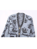 Yipinpay 2023 Knitted Cardigan Women Jacquard Vintage Knit Sweater Woman Winter Long Sleeve V Neck Sweater Women's Warm Cardigan