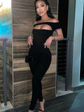 Yipinpay Solid Color New Sportswear Casual Jumpsuit Women Hollow Out Shoulder Tight Sexy Jumpsuit Femme Fitness Jumpsuit Workwear