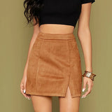 Yipinpay Womens High Waist Faux Suede Double Front Bodycon Mini Hip Skirt Female Pencil A-line Shorts Woman School Girl Skater Skirt Pink