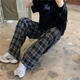 Yipinpay Men Pants Black Women Plaid Trousers Casual Oversize Loose Wide Leg Trouser Harajuku Hip-hop All-match Streetwear S-4XL
