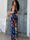 Yipinpay MO Elegant V-neck Slip Floral Print Satin Maxi Dress For Women Summer Backless Lace Bodycon 2023 Beach Party Vestidos